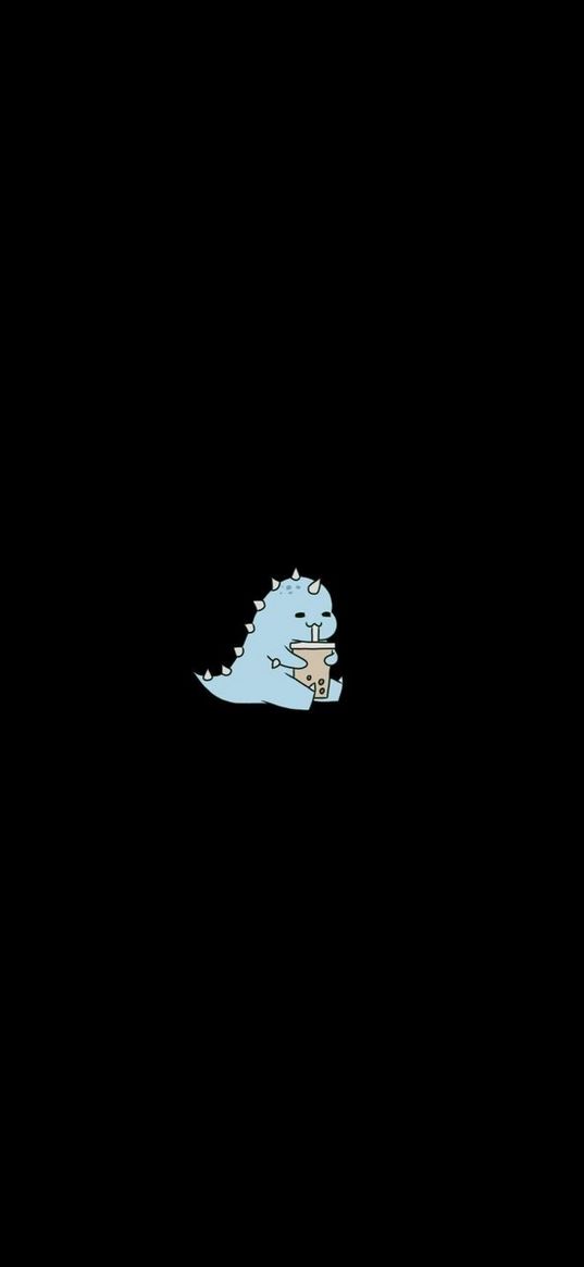 dinosaur, cocktail, drink, blue, black background, minimalism