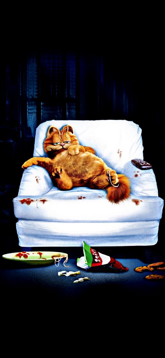 garfield, cat, armchair, overeated, digital art