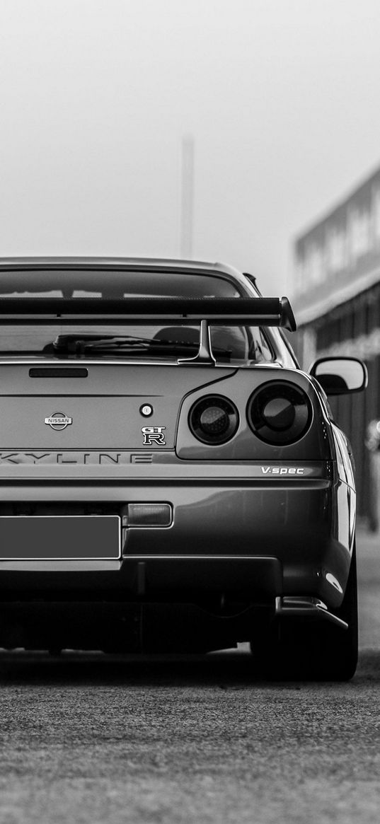 nissan gt-r, nissan, car, grey, headlights, black and white