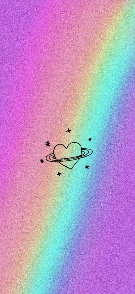 heart, planet, stars, colorful background, rainbow, holography, art