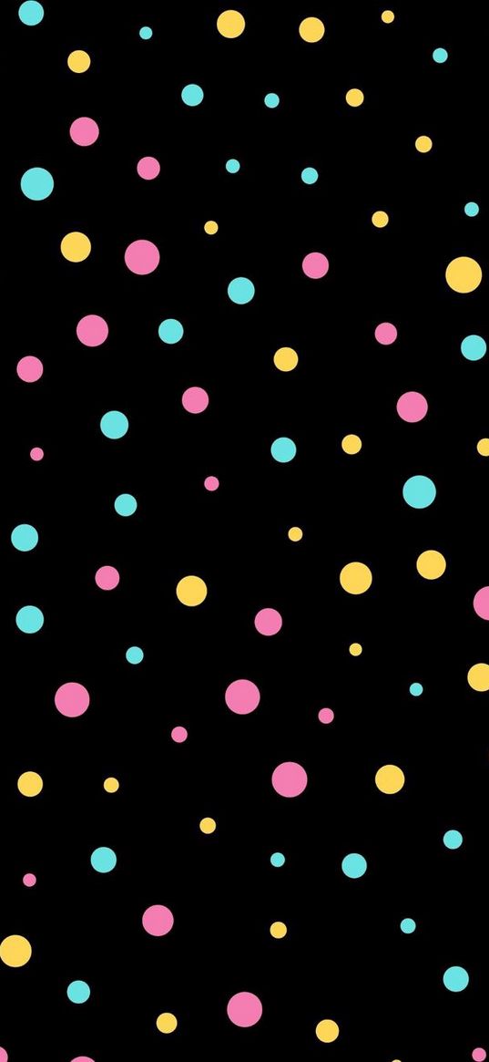 polka dot, black background, colorful