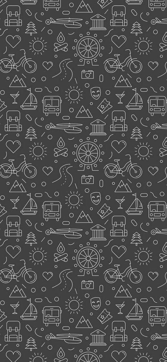 travel, entertainment, icons, gray background, art