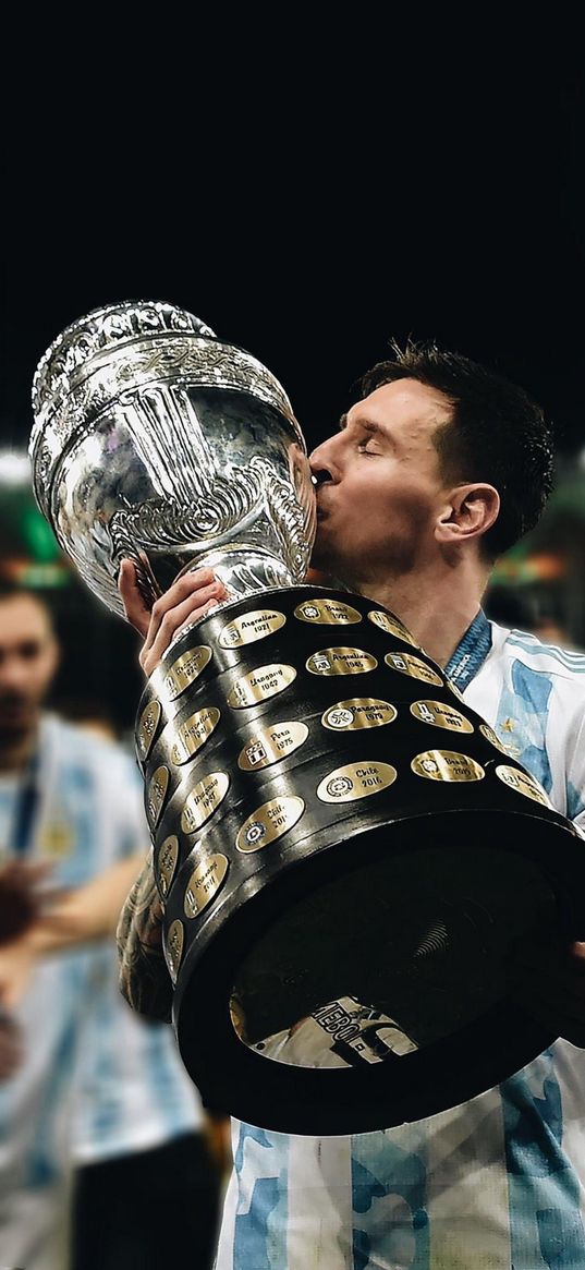 lionel messi, football player, football, cup, award, kiss