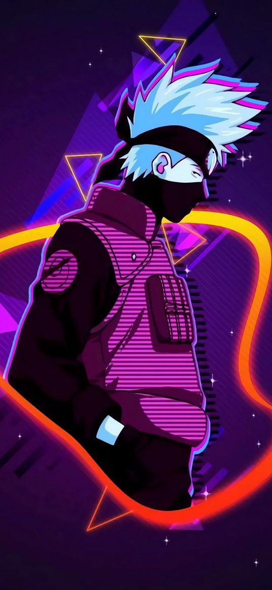 kakashi hatake, naruto, anime, neon, geometry, art