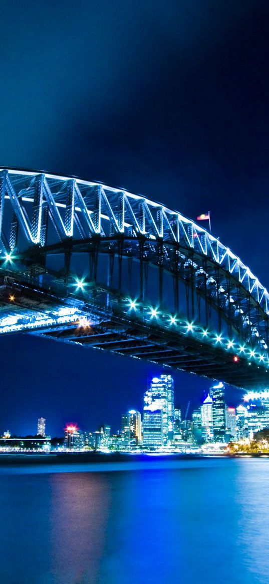 harbour bridge, sydney, night, lights city