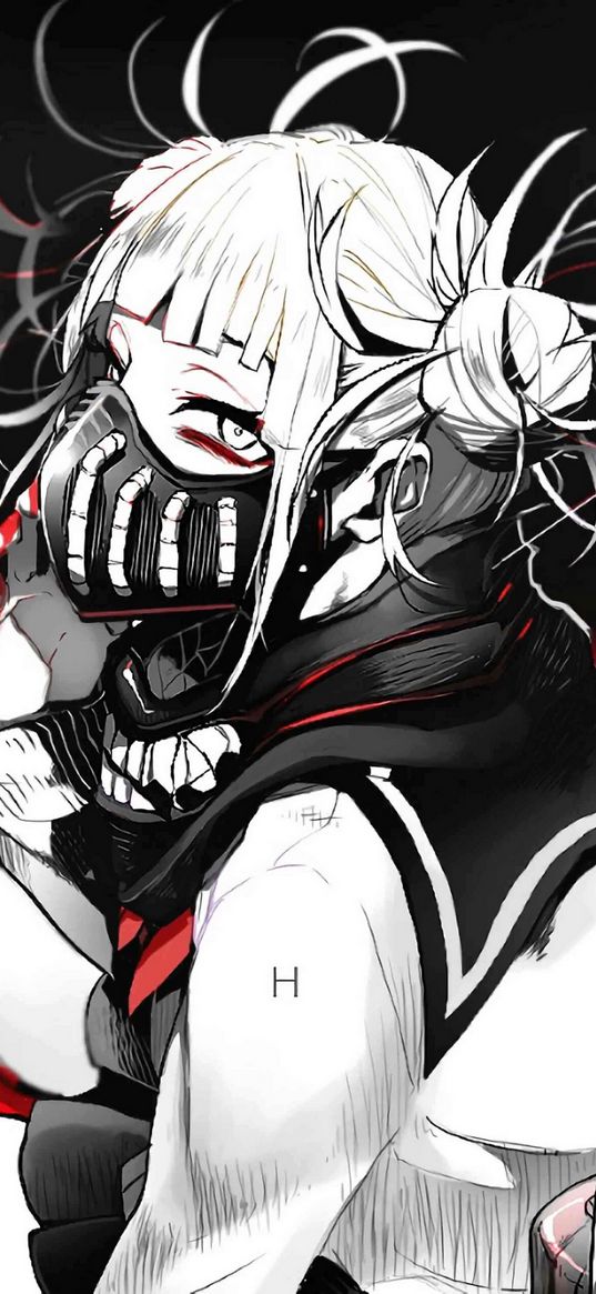 himiko toga, my hero academia, anime, girl, mask, red, black, art