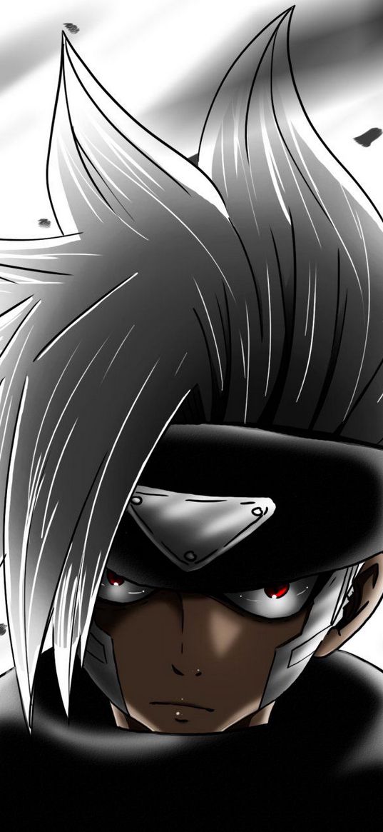 kakashi, naruto, anime, ninja, grey hair, gloomy, dark, art