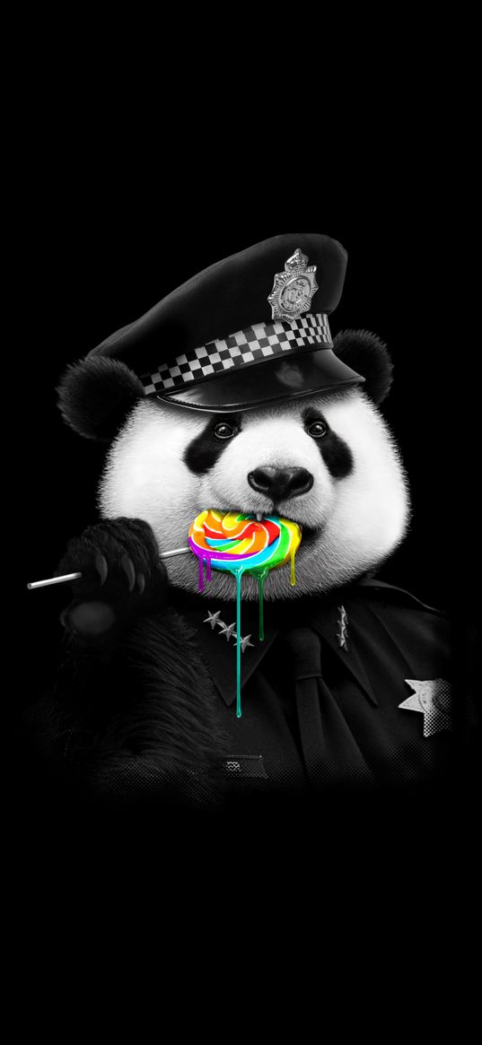 panda, bear, animal, police, lollipop, candy, dark