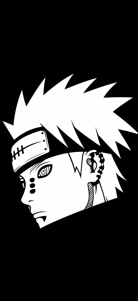 pain, nagato, naruto, anime, black and white, art