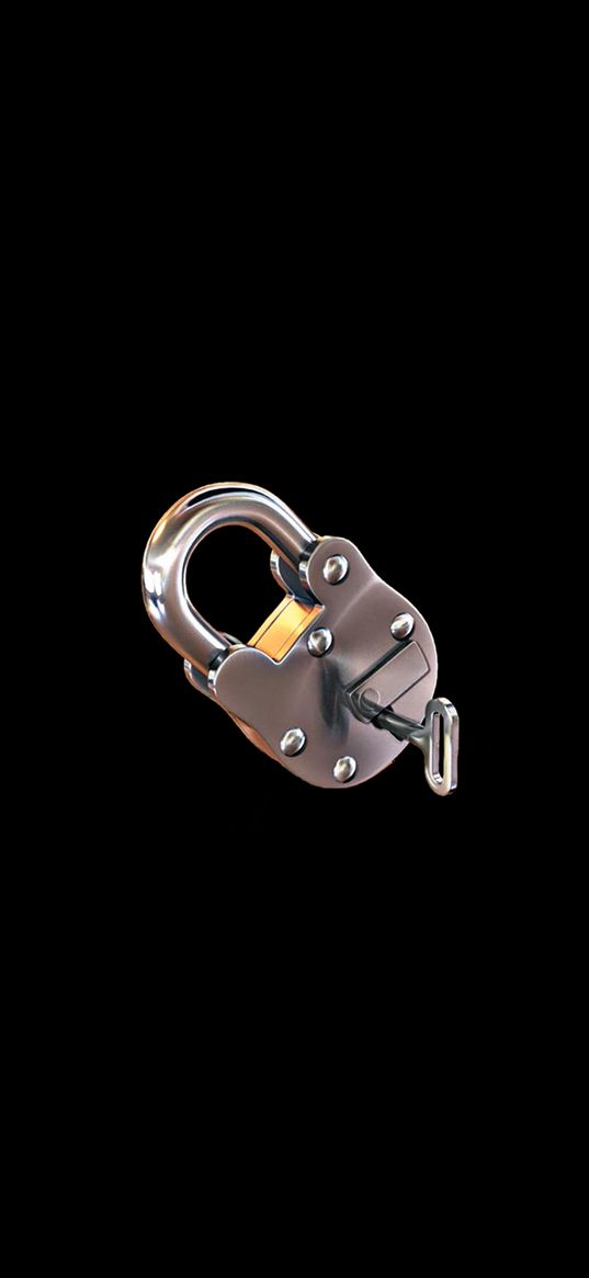 key, lock, black background, minimalism