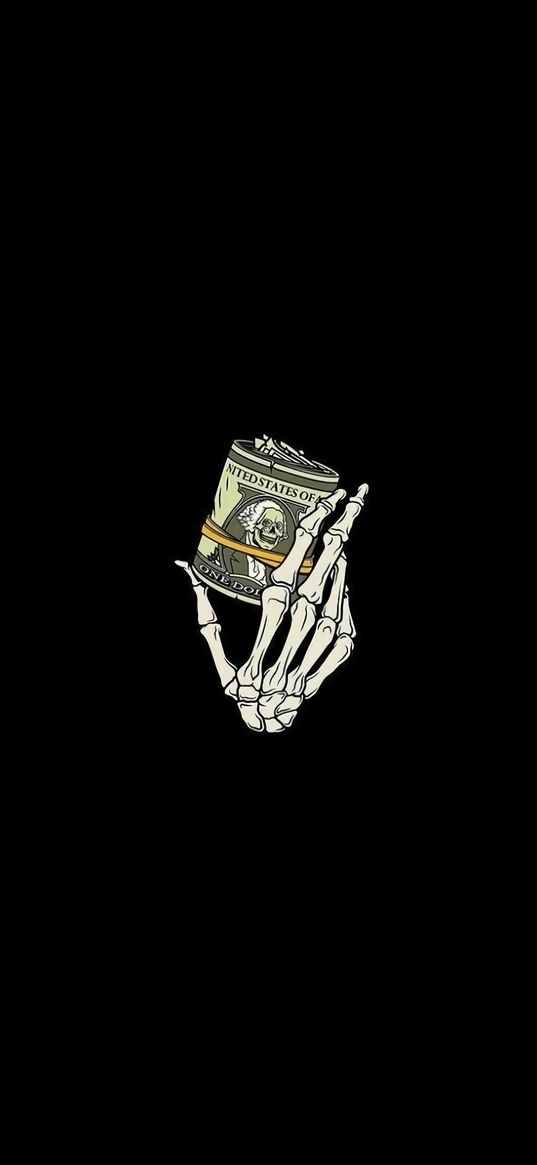 skeleton, hand, money, dollars, art