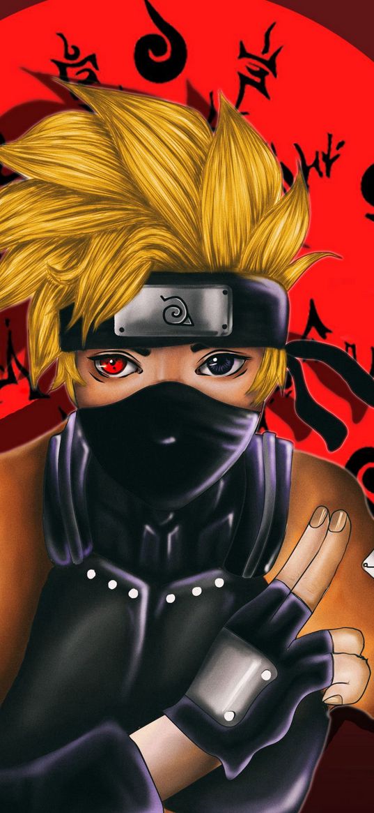 kakashi hatake, naruto, anime, mask, sharingan, symbols, art