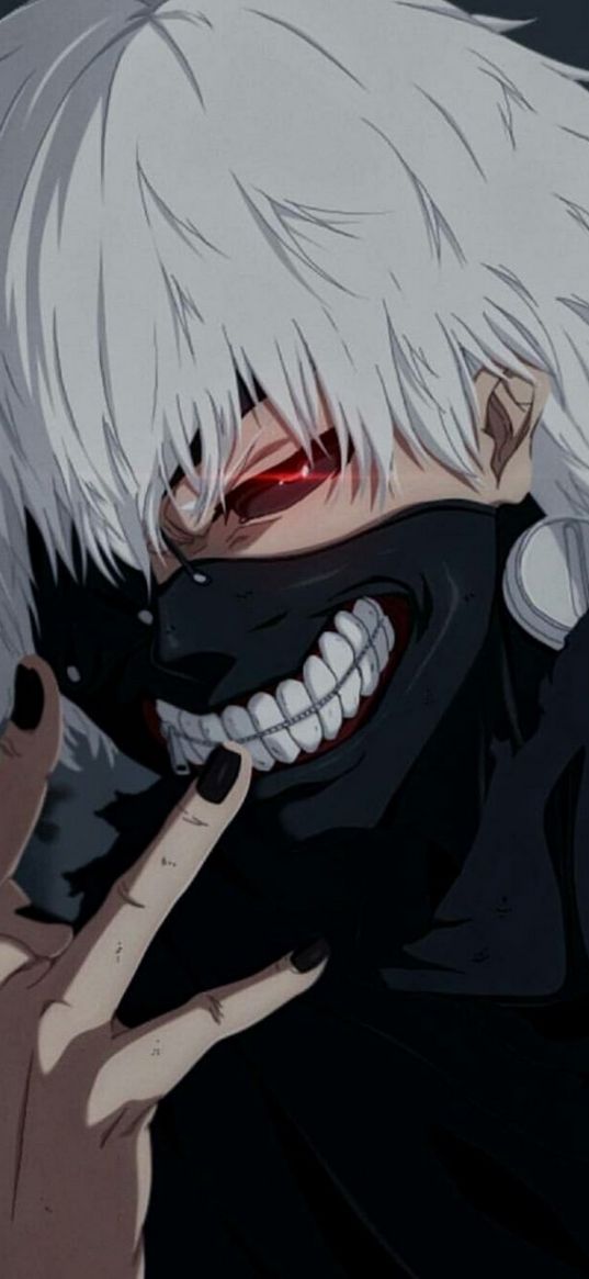 ken kaneki, tokyo ghoul, anime, boy, mask, gesture, art