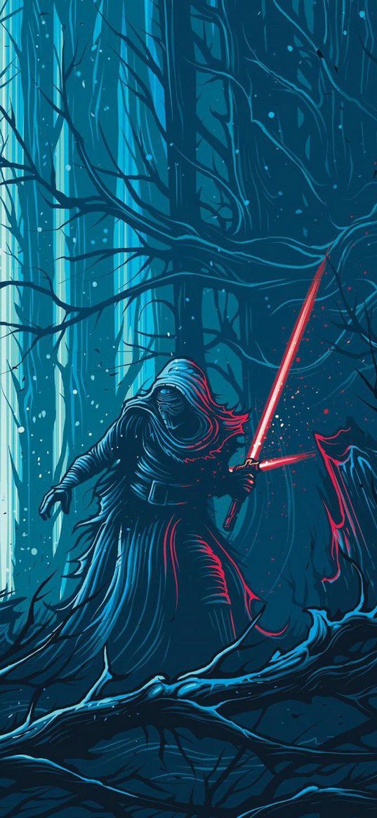 kylo ren, star wars, sith, sword, forest, dark, art