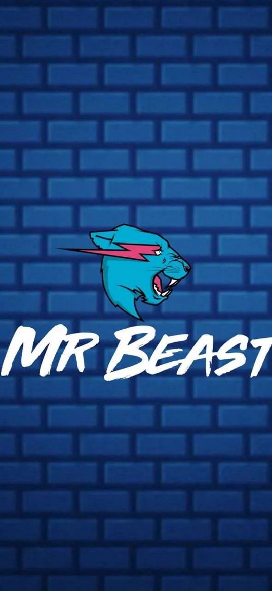 mrbeast, blogger, leopard, logo, wall, brick, blue, art