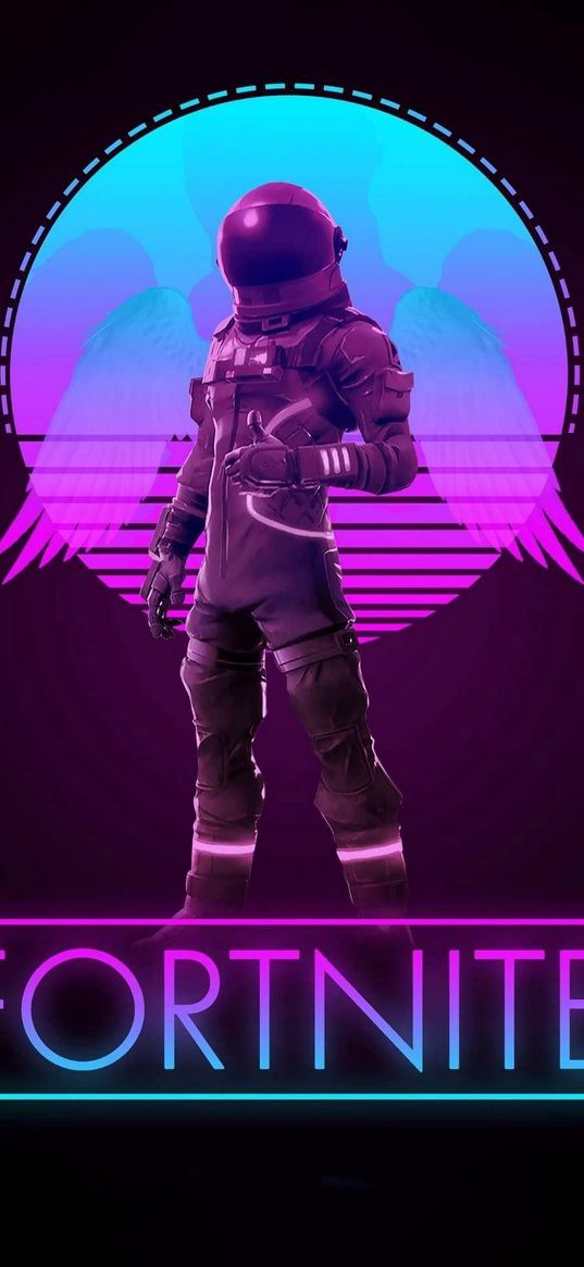 fortnite, game, character, skin, astronaut, wings, sun, purple, poster, art