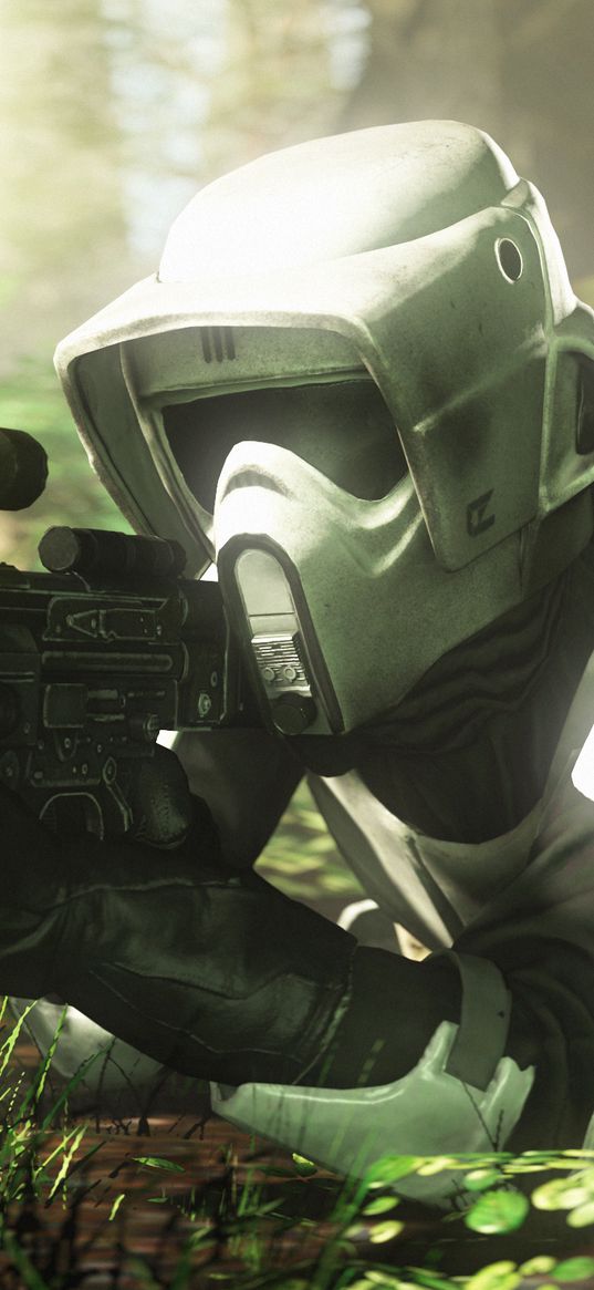 clone, star wars, movie, stormtrooper, sniper, rifle, aiming, forest, art