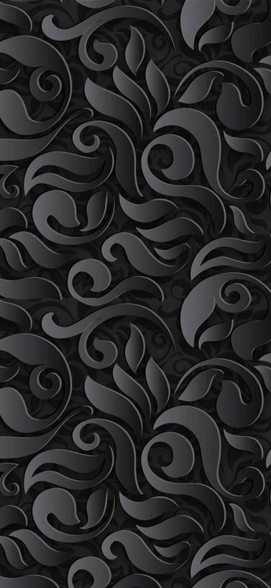 curl, paisley, pattern, grey, black