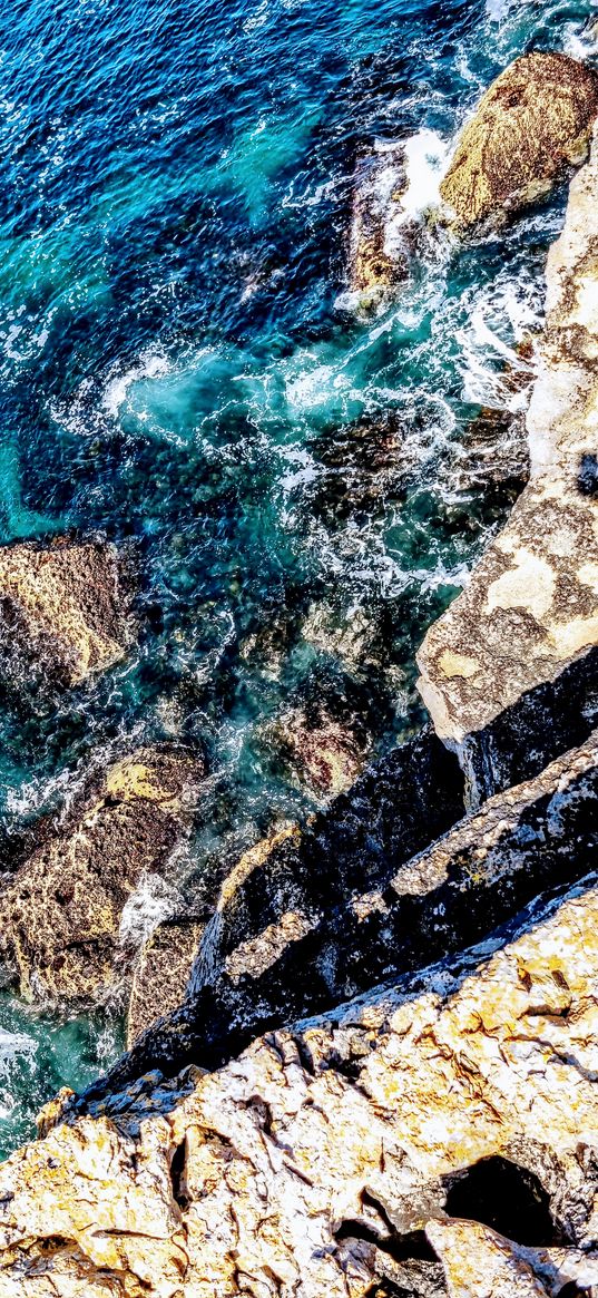 ocean, cliff, stones