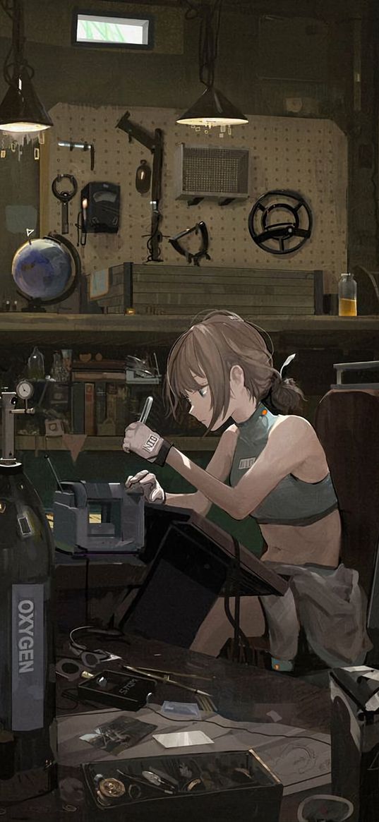 girl, anime, art, workshop, tools