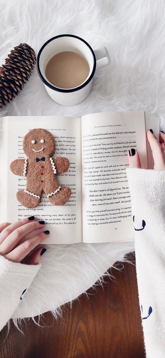 book, coffee, cookies, hands, aesthetics