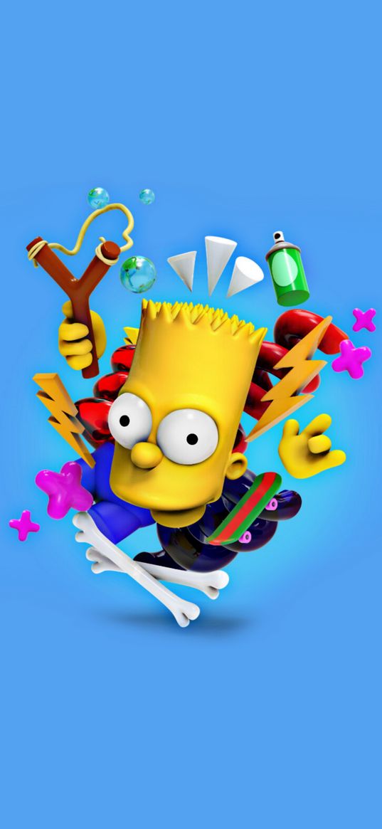 bart, the simpsons, cartoon, boy, bully, blue background, art