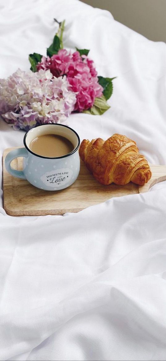 coffee, croissant, food, aesthetics