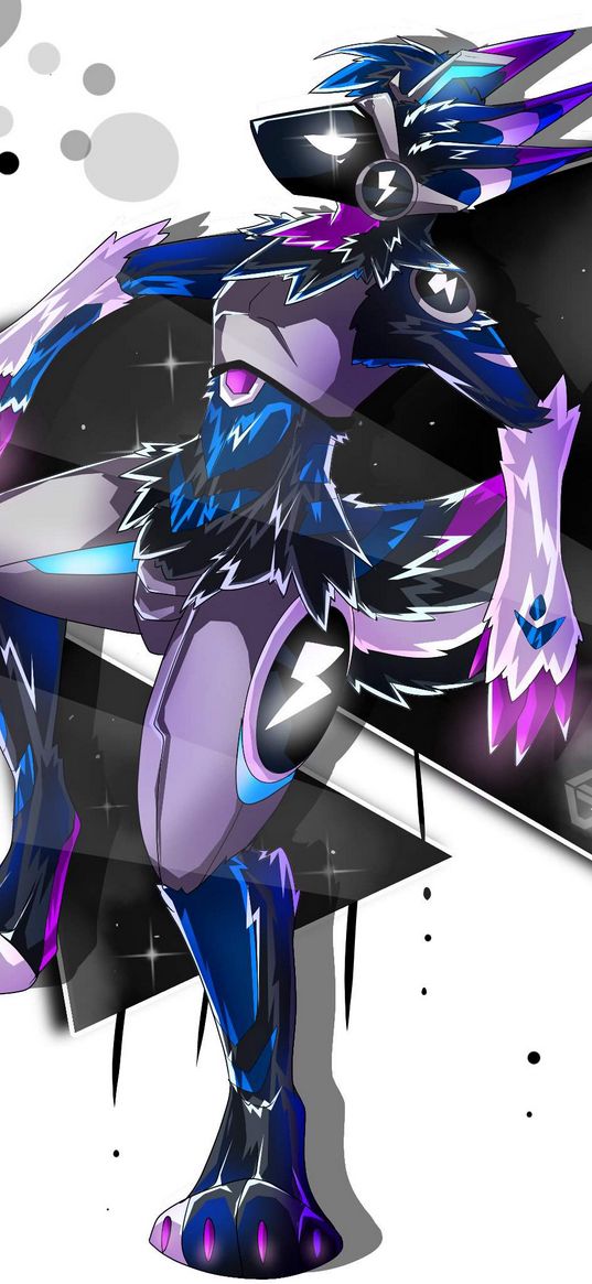 protogen, furry, game, creature, blue, purple, art