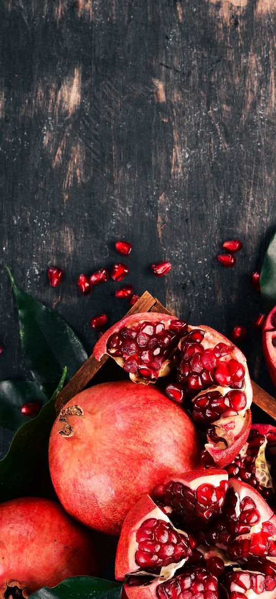 pomegranate, fruits, food, grains, wood