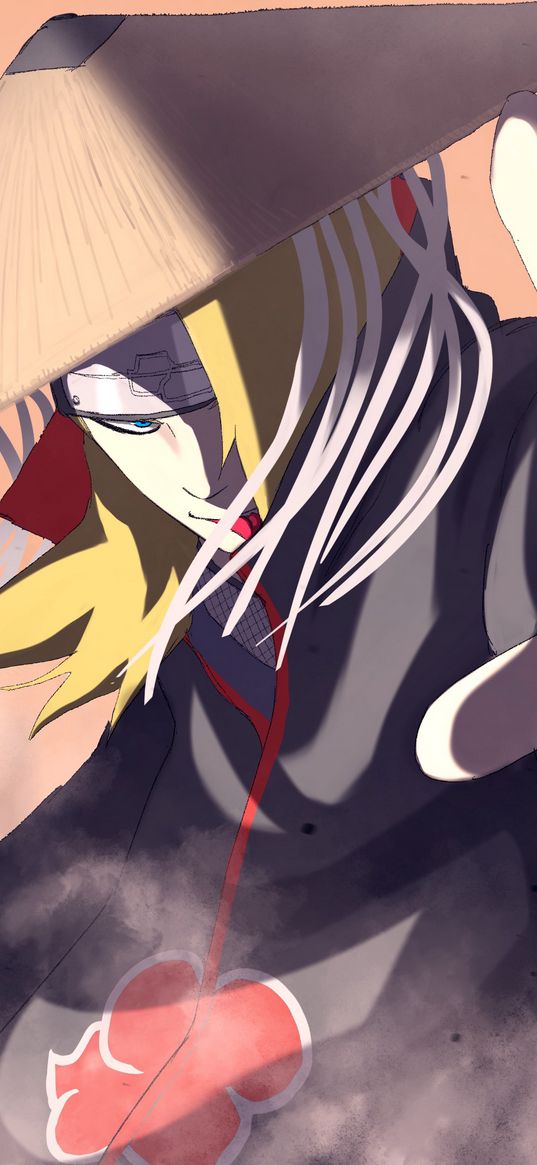 deidara, naruto, anime, guy, hat, ninja, smoke, art