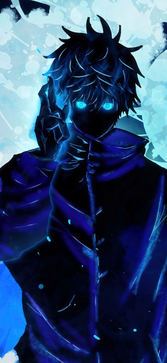 gojo satoru, jujutsu kaisen, anime, guy, magic, blue, art