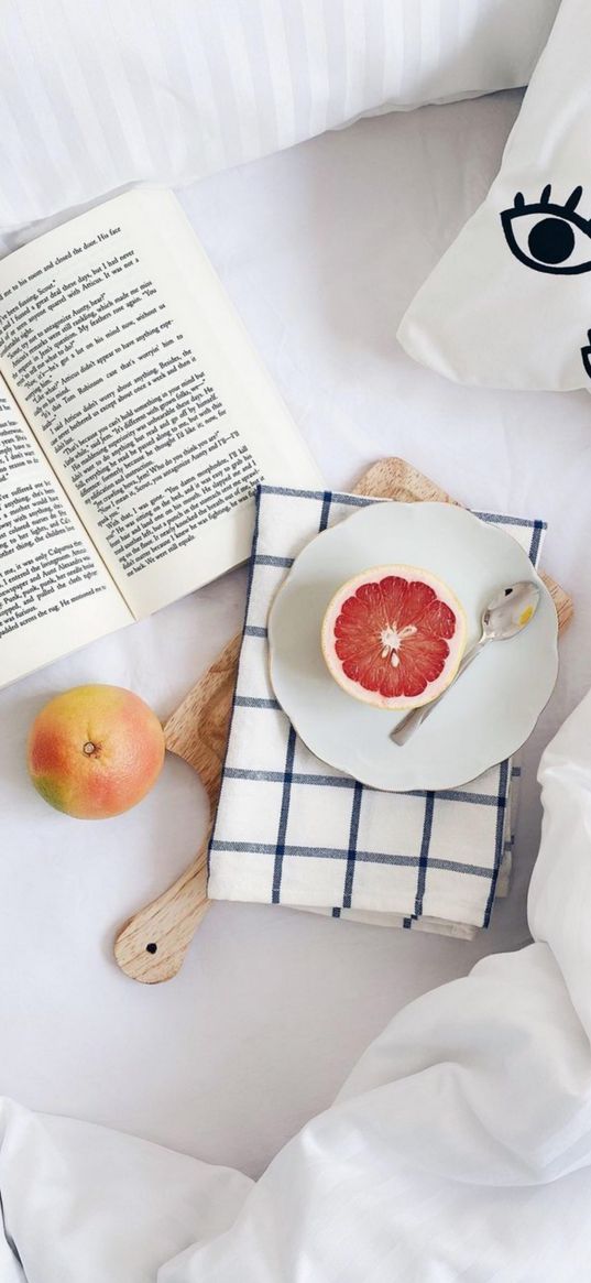 grapefruit, book, aesthetics, white