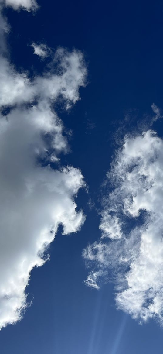 sky, clouds, blue, white, sun rays, nature