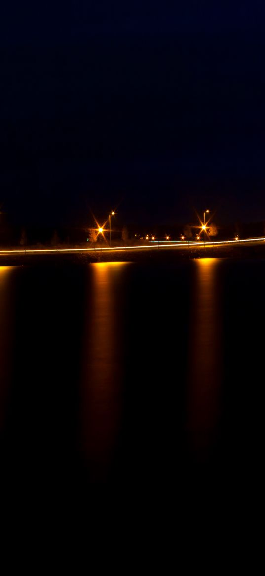 embankment, lanterns, lights, reflection, dark