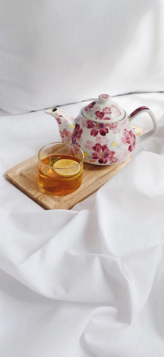 tea, glass, teapot, fabric, aesthetics, white