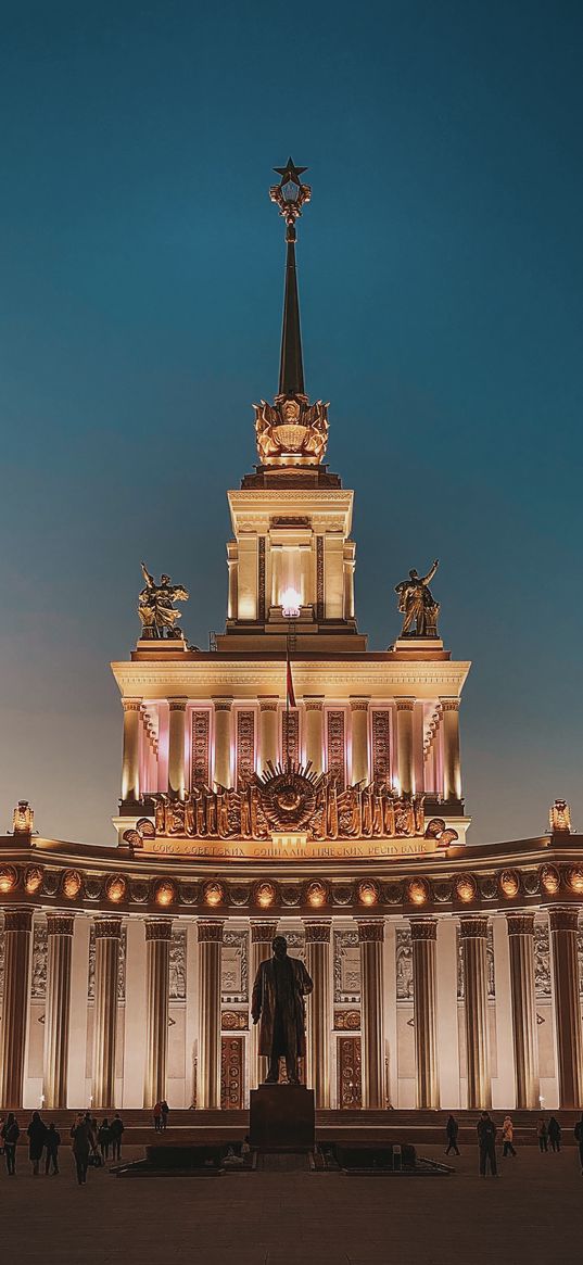 central pavilion, lenin, monument, vdnkh, moscow, night, lights