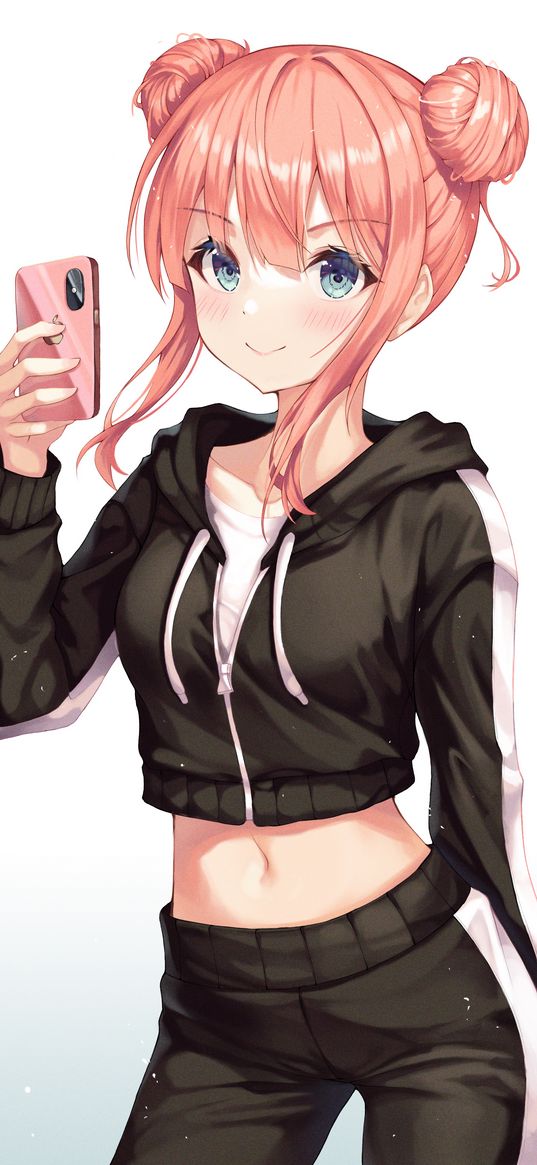 girl, smile, blush, phone, anime