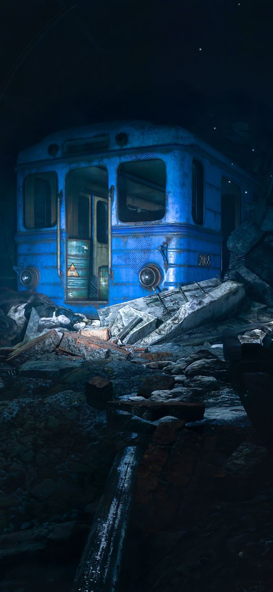 metro exodus, game, wagon, tunnel, ruins, post-apocalypse, art