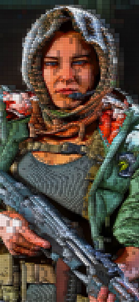 call of duty, game, girl, soldier, weapon, helmet, ears, pixel art