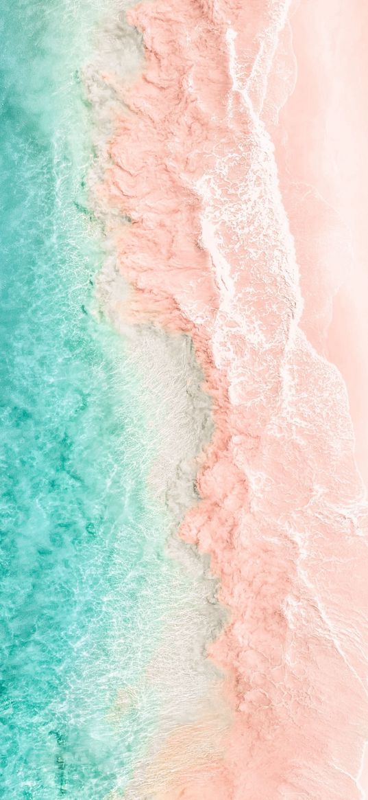 sea, waves, beach, sand, blue, pink