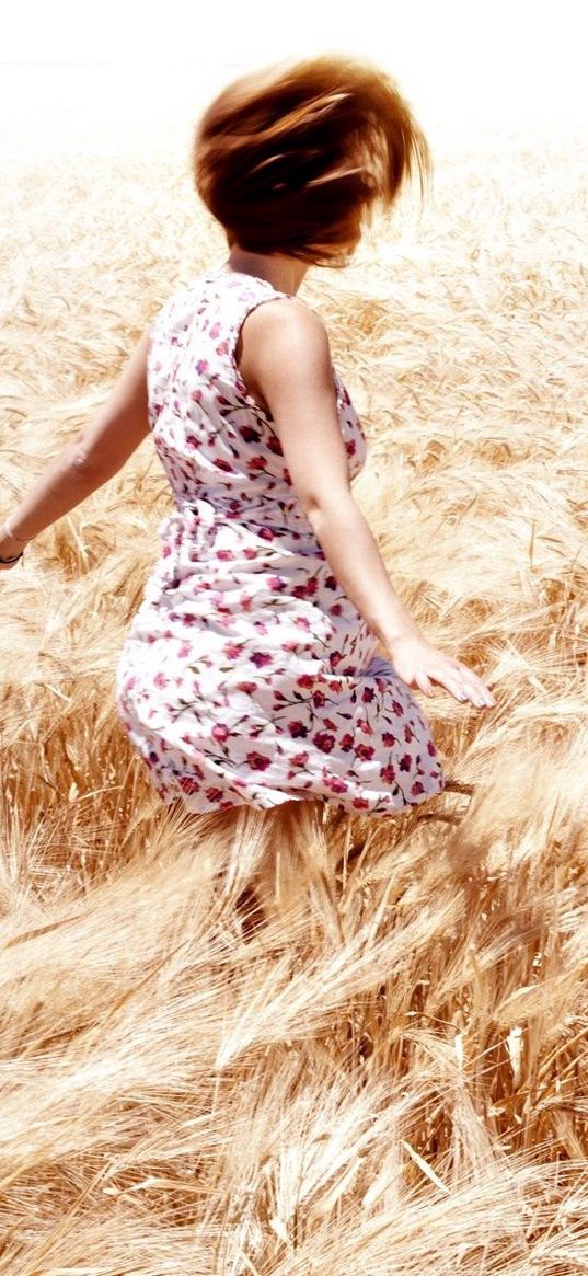 brunette, dress, field, race, mood