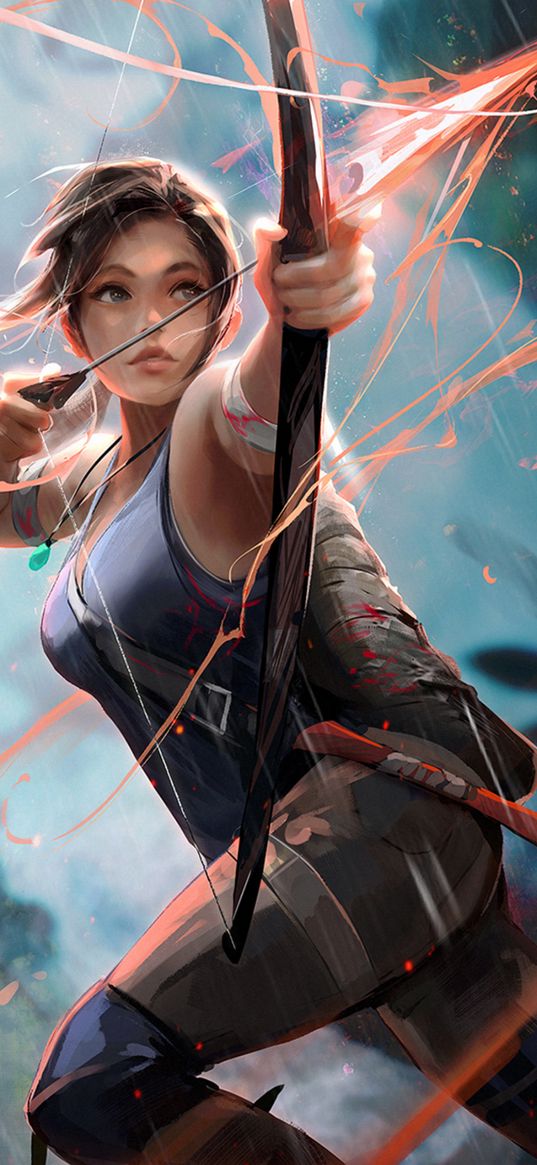 lara croft, tomb raider, anime, girl, game, art, bow