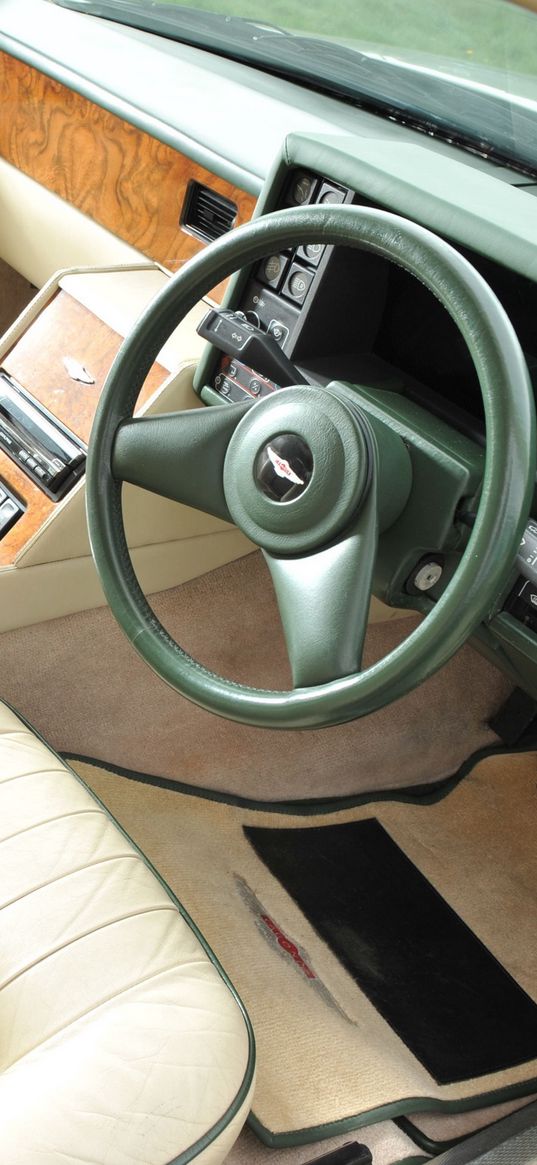 aston martin, lagonda, 1987, white, salon, interior, steering wheel