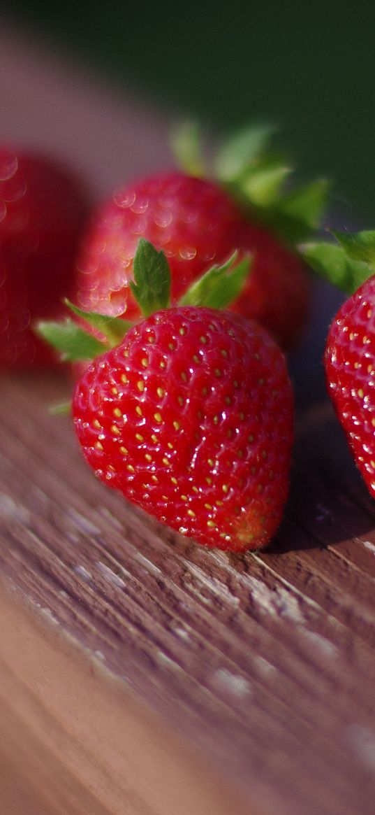 strawberries, berries, surface, wood