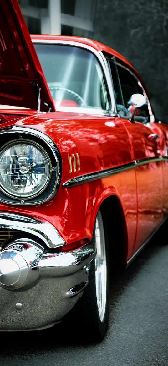 car, red, headlight, front view, retro