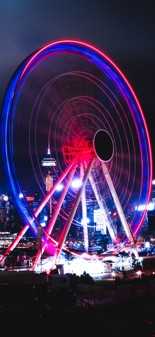 ferris wheel, lights, long exposure, city, dark