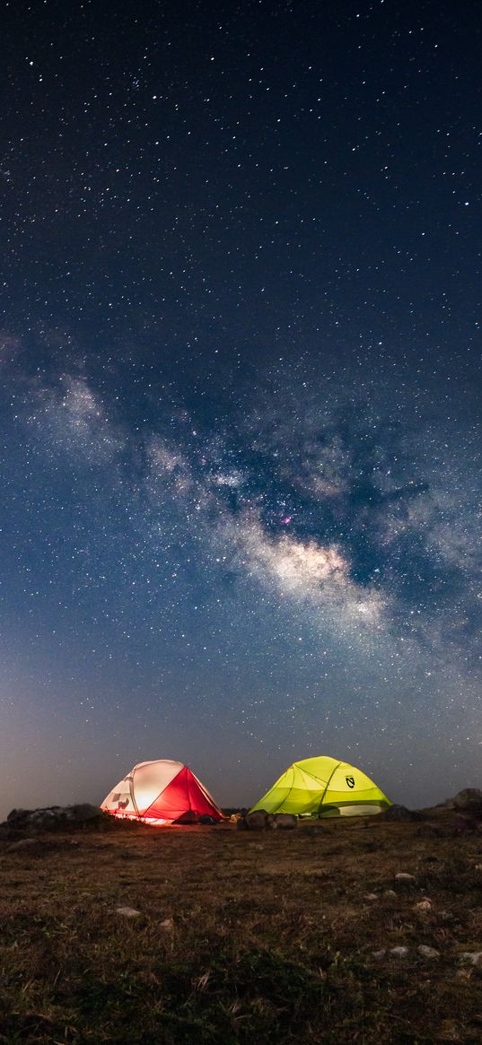 tents, glow, starry sky, milky way