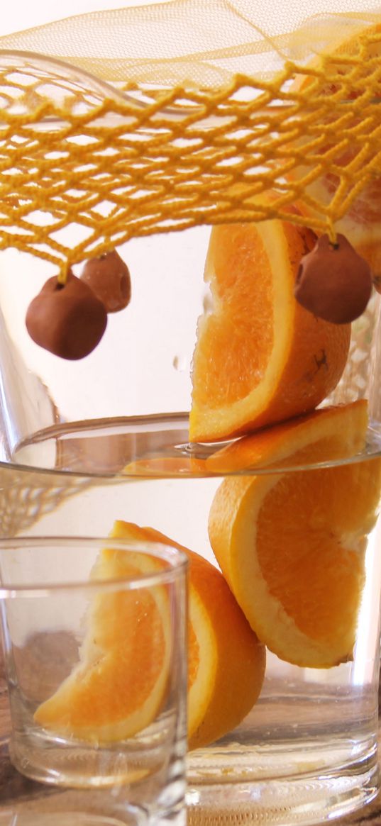 oranges, segments, carafe, drink