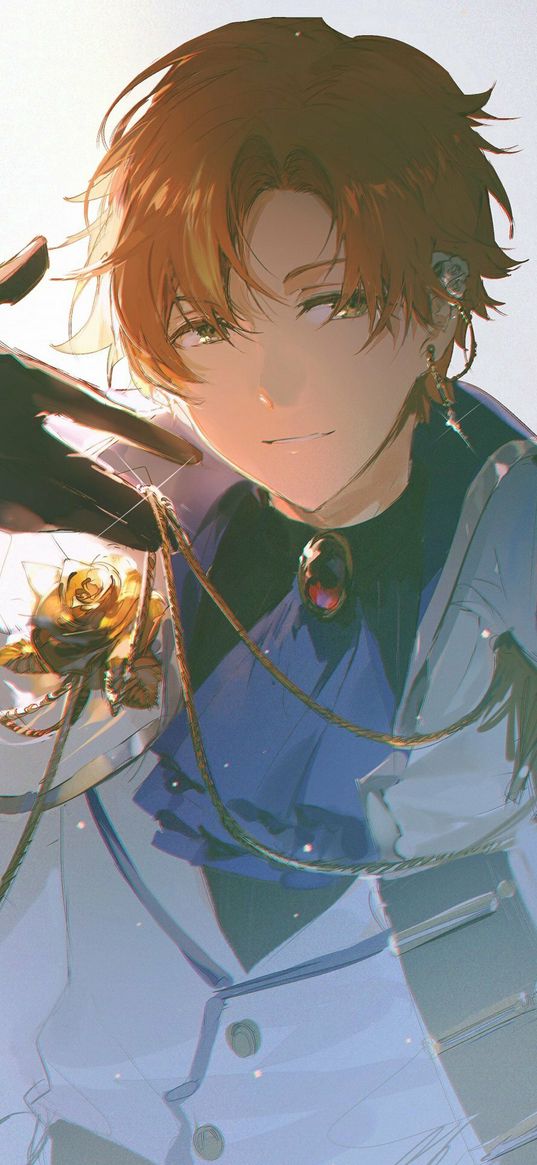 guy, redhead, pendant, rose, jewelry, anime, art