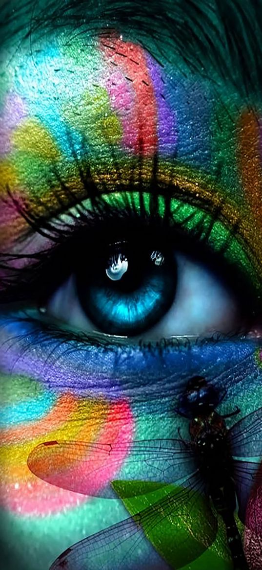 eye, dragonfly, rainbow, eyelashes, macro